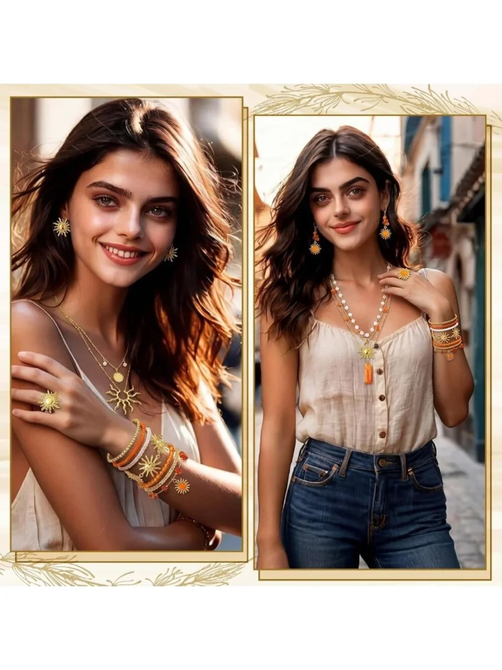 16-Piece Gold Sun Jewelry Set for Women - Sunburst Earrings & Rings Collection